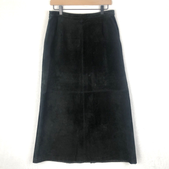 pursuits, LTD Dresses & Skirts - LAURA LEIGH LTD 100% Suede Leather Maxi Skirt Sz 14 Black Lined Zip Back Slit